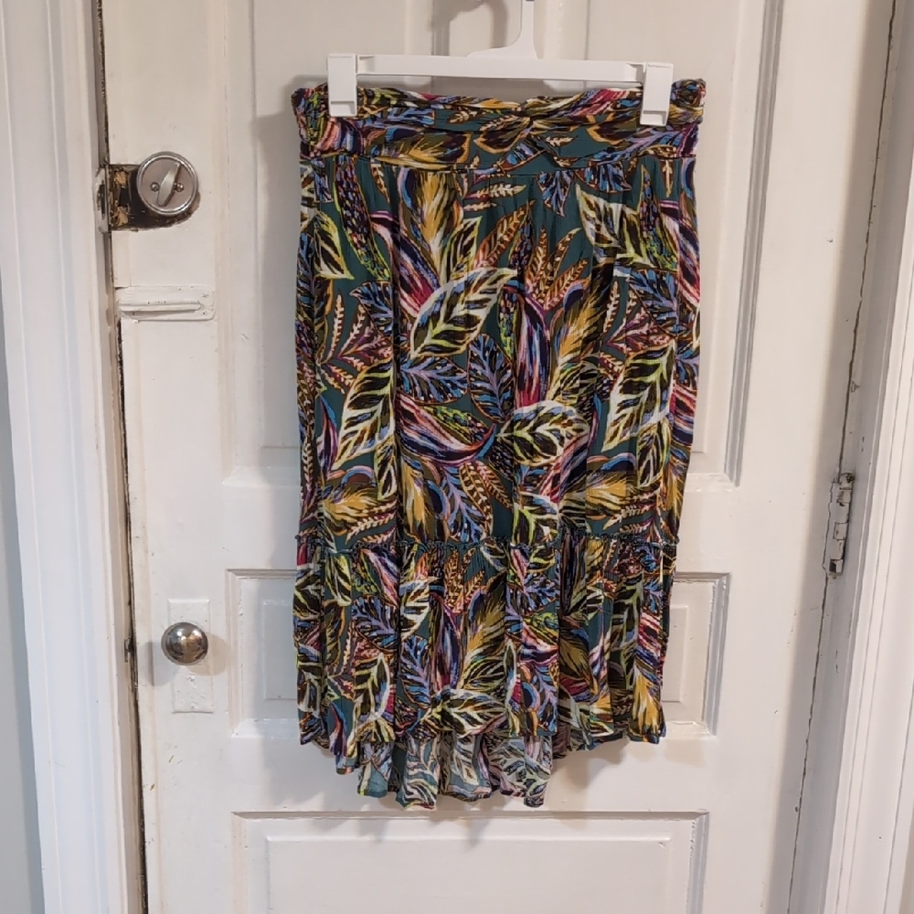Democracy Asymmetrical Skirt with Multicolor Leaf Pattern